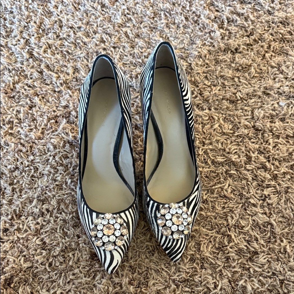 Ann Taylor Black and White Zebra Heels with Crystal Accents